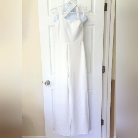 Lulus Iconic Impulse Backless Wide Leg Jumpsuit w/Split Halter Neck Straps White - Picture 5 of 6